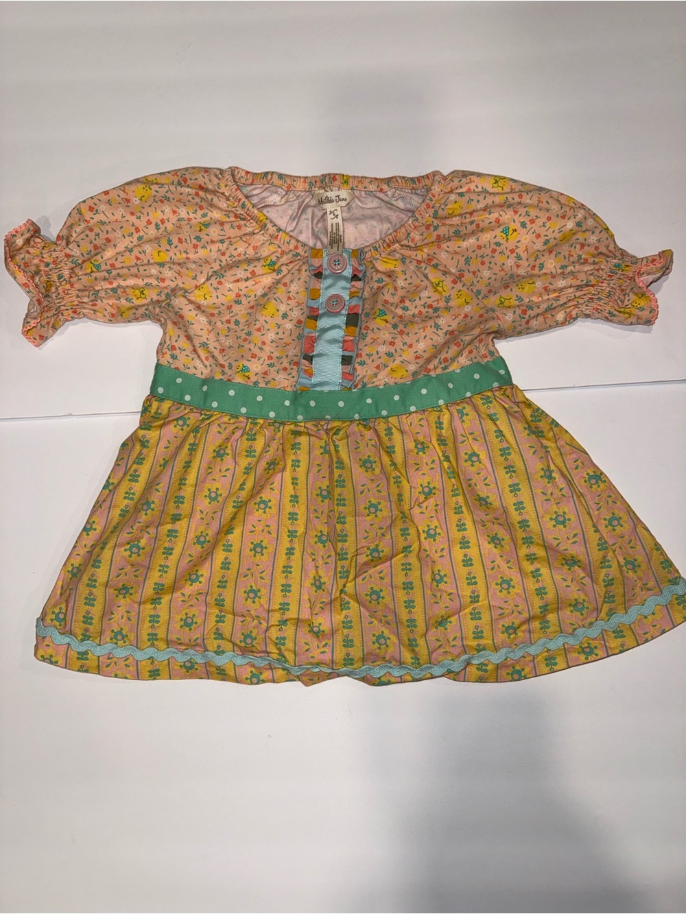 Matilda Jane Girls Yellow Floral Peasant Dress with Teal Trim